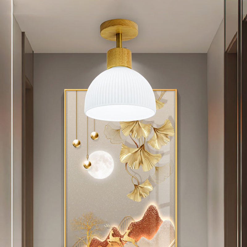 Bowl Shape Wood Flush Light Modern Style 1 Light Flush Mount Ceiling Lights