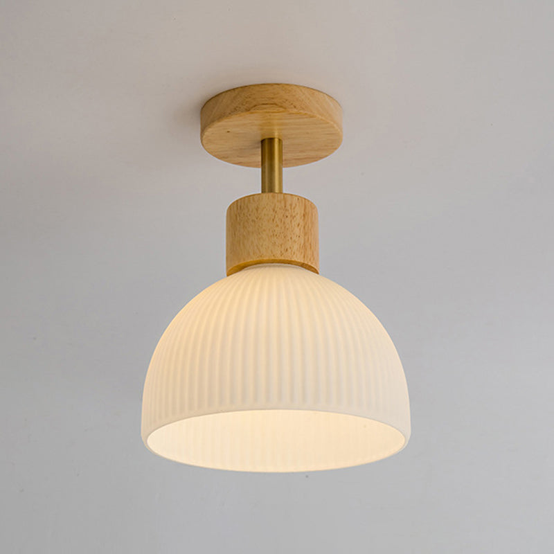 Bowl Shape Wood Flush Light Modern Style 1 Light Flush Mount Ceiling Lights