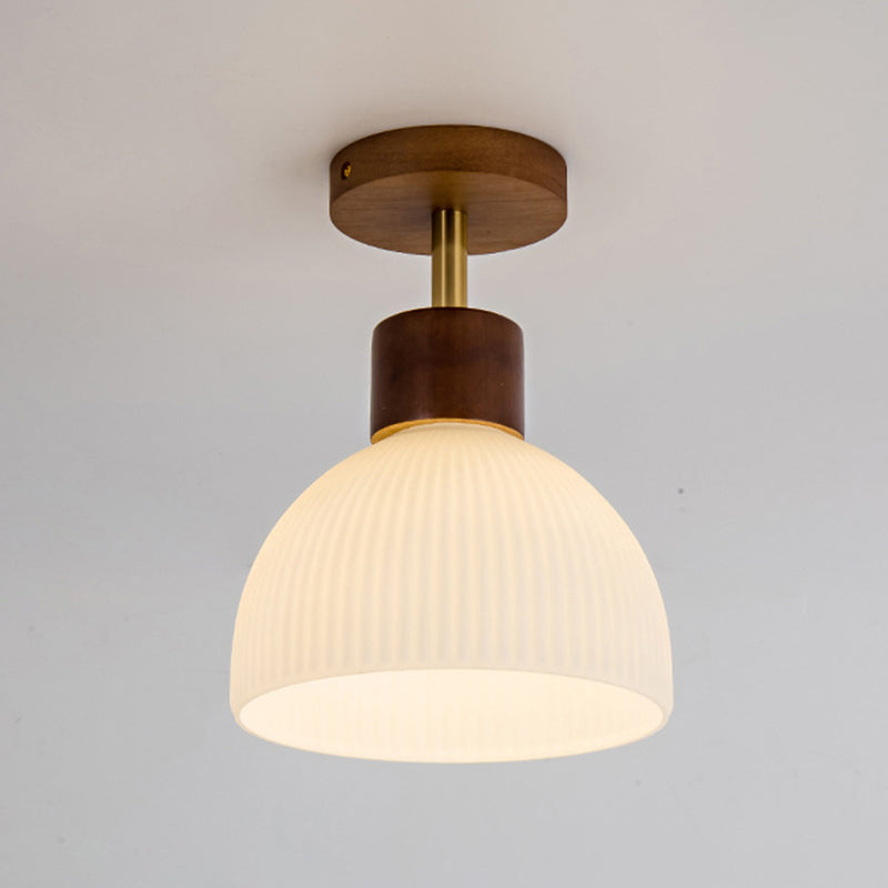 Bowl Shape Wood Flush Light Modern Style 1 Light Flush Mount Ceiling Lights