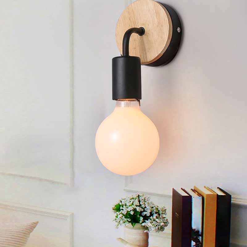 Modern Wood Wall Sconce Metal Cylinder Shape Vanity Light for Bathroom