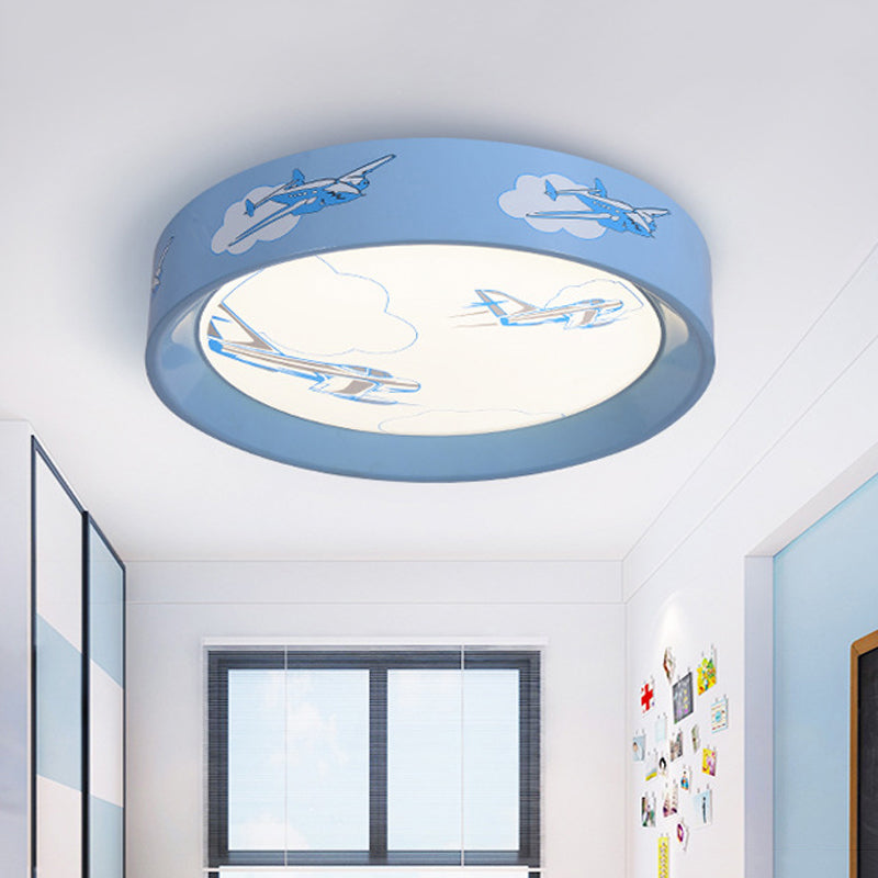 Fighter Plane Pattern Circle Flush Light Cartoon Acrylic Blue LED Flush Mount Ceiling Lamp for Boy's Room