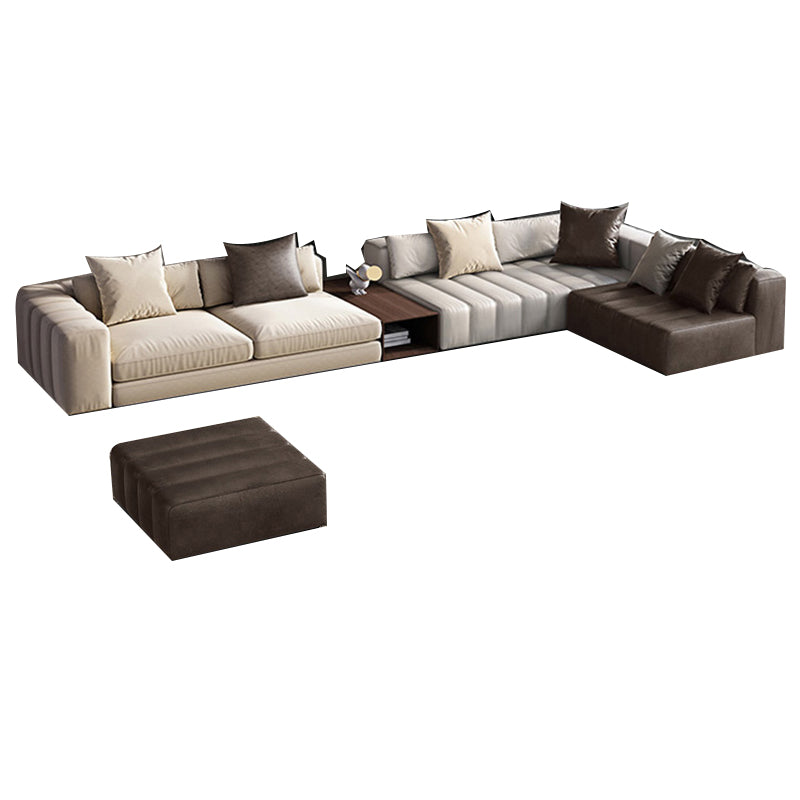 Mid Century Genuine Leather Sectional Sofa 24" H Square Arm Sofa with Storage