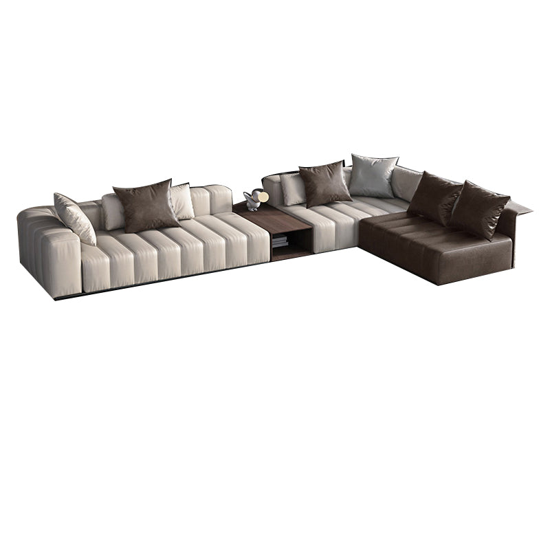 Mid Century Genuine Leather Sectional Sofa 24" H Square Arm Sofa with Storage