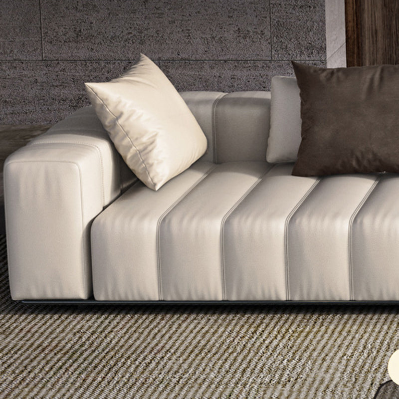 Mid Century Genuine Leather Sectional Sofa 24" H Square Arm Sofa with Storage