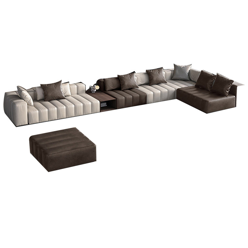 Mid Century Genuine Leather Sectional Sofa 24" H Square Arm Sofa with Storage