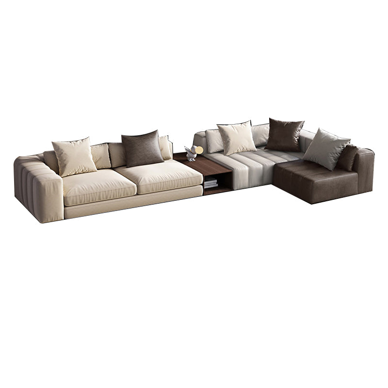 Mid Century Genuine Leather Sectional Sofa 24" H Square Arm Sofa with Storage