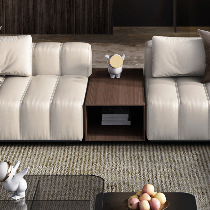 Mid Century Genuine Leather Sectional Sofa 24" H Square Arm Sofa with Storage