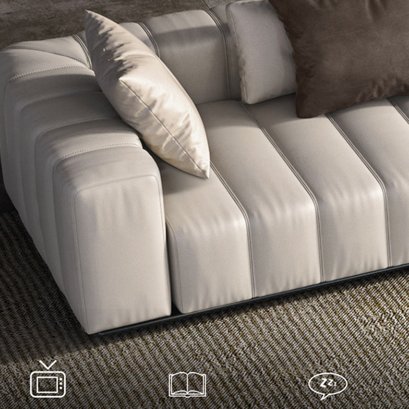 Mid Century Genuine Leather Sectional Sofa 24" H Square Arm Sofa with Storage