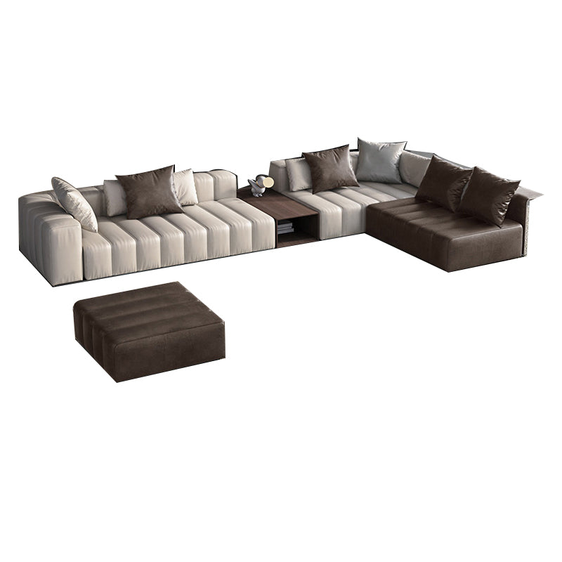 Mid Century Genuine Leather Sectional Sofa 24" H Square Arm Sofa with Storage