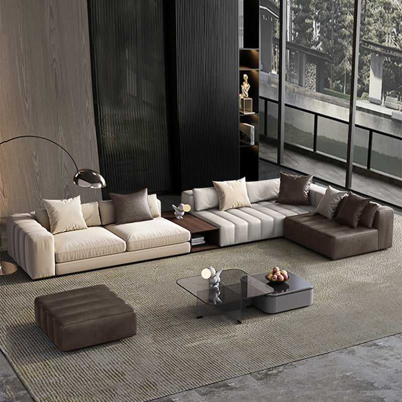 Mid Century Genuine Leather Sectional Sofa 24" H Square Arm Sofa with Storage