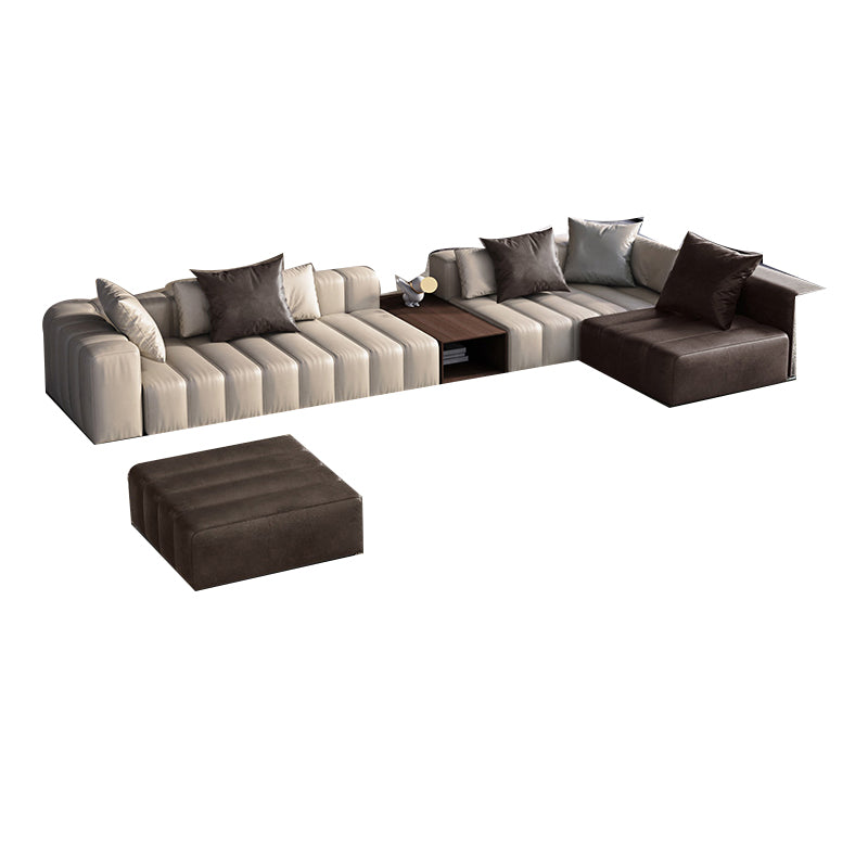 Mid Century Genuine Leather Sectional Sofa 24" H Square Arm Sofa with Storage