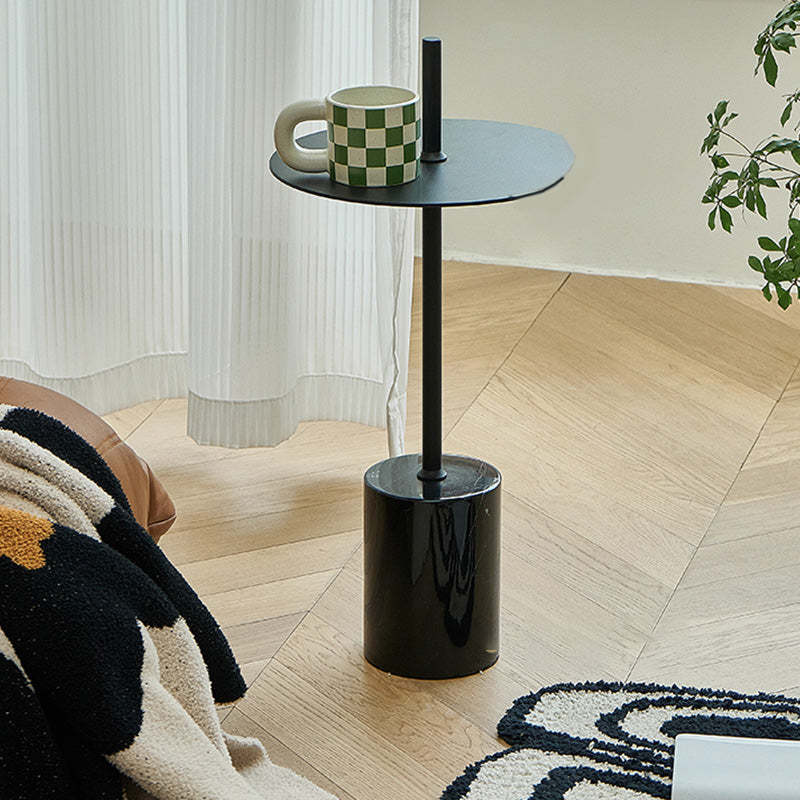 Black End Slide Table Round Living Room Pedestal Marble Corner Table
