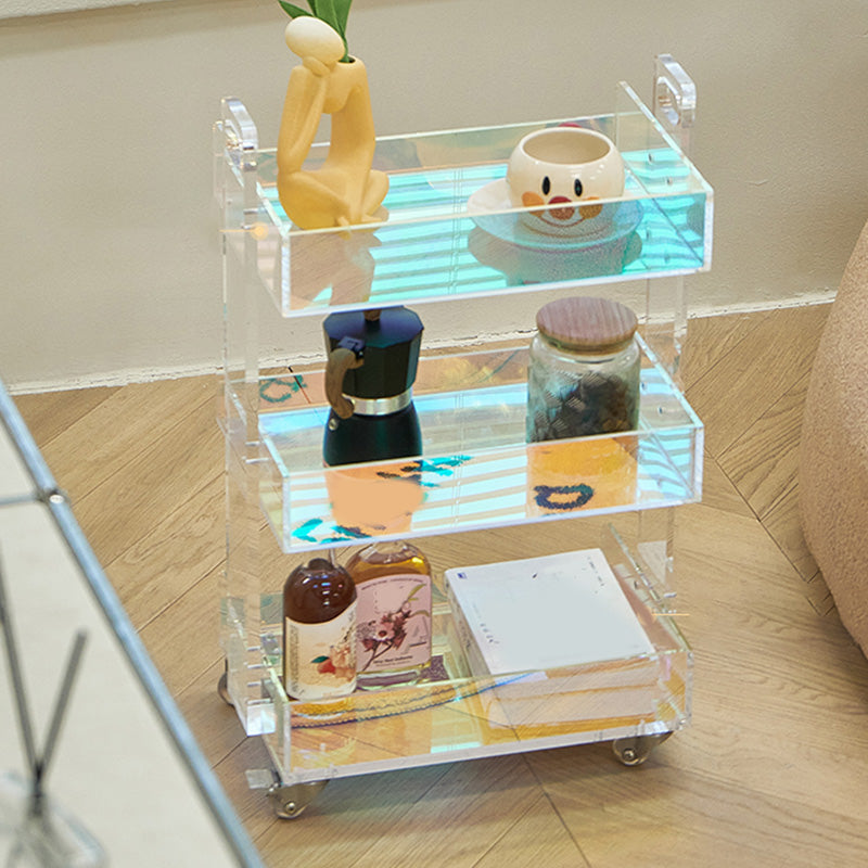 Modern Acrylic Rectangular End Table Double Tier Corner Table with Storage