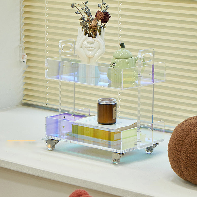 Modern Acrylic Rectangular End Table Double Tier Corner Table with Storage