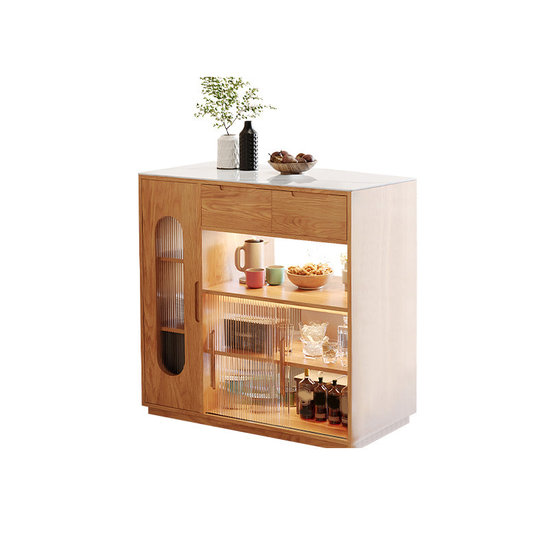 Stone Top Bar Table with Wooden Storage Rectangle Bistro Table for Small Places