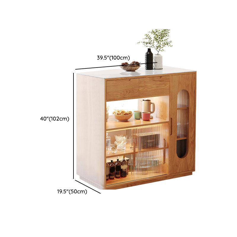 Stone Top Bar Table with Wooden Storage Rectangle Bistro Table for Small Places