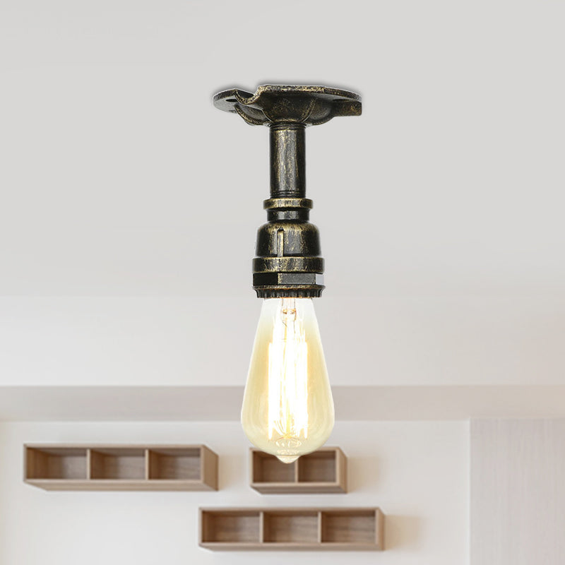 Tubo di acqua leggera semi-flush di bronzo in bronzo 1 lampadina 1 illuminazione a montaggio a filo anticato