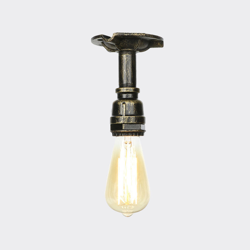 Tubo di acqua leggera semi-flush di bronzo in bronzo 1 lampadina 1 illuminazione a montaggio a filo anticato