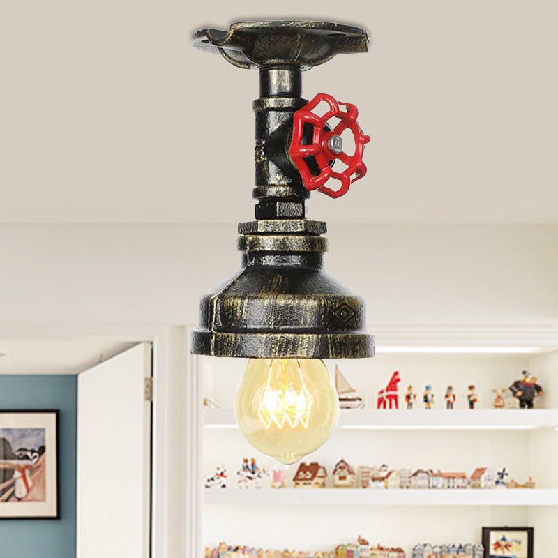 Tubo di acqua leggera semi-flush di bronzo in bronzo 1 lampadina 1 illuminazione a montaggio a filo anticato