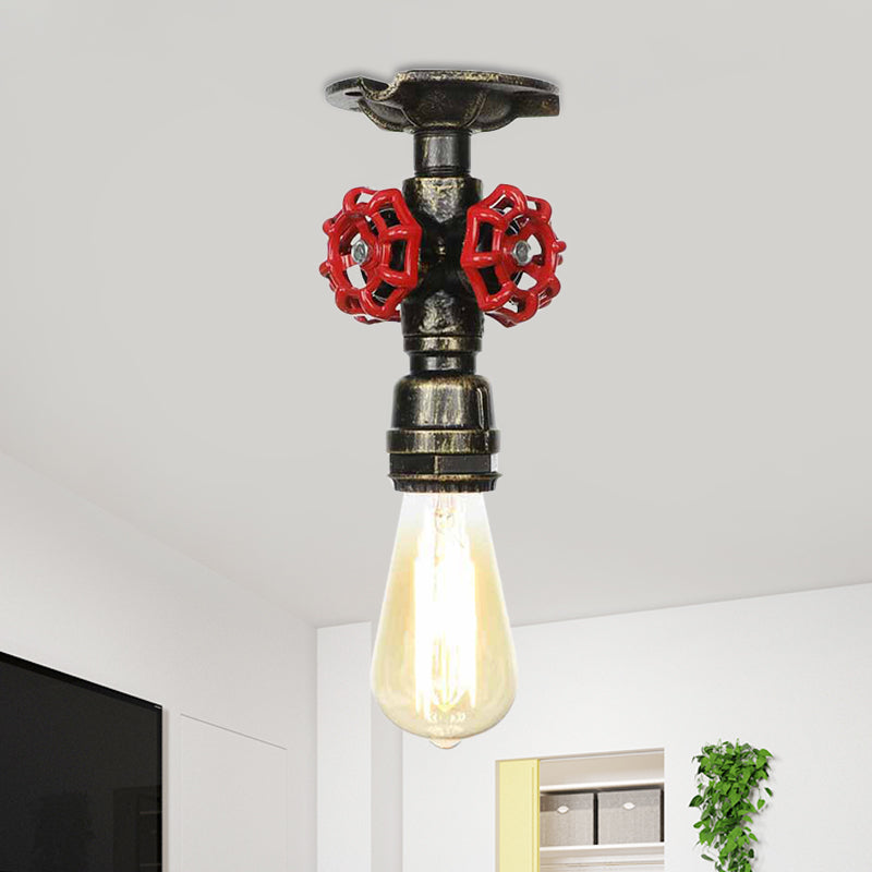 Tubo di acqua leggera semi-flush di bronzo in bronzo 1 lampadina 1 illuminazione a montaggio a filo anticato