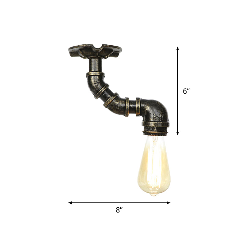 1-Head Semi Mount Lighting Antiqued Exposed Bulb Metal Flush Ceiling Lamp in Bronze