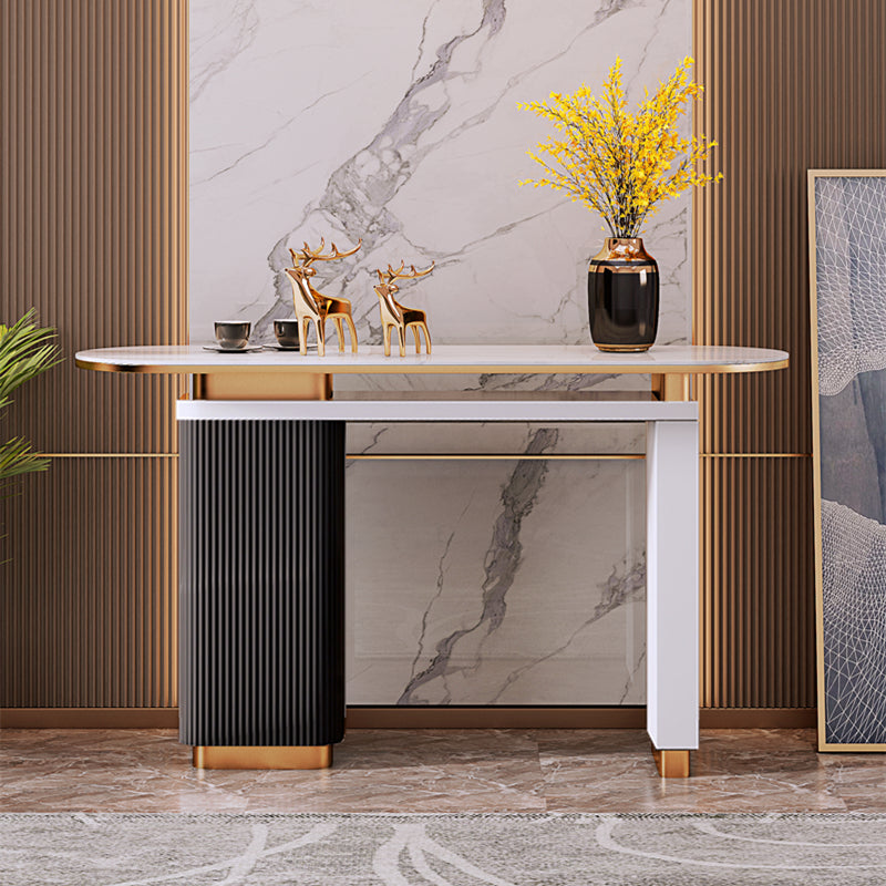 Oval Shape Contemporary Console Table Stone Console Sofa Table in Black and White
