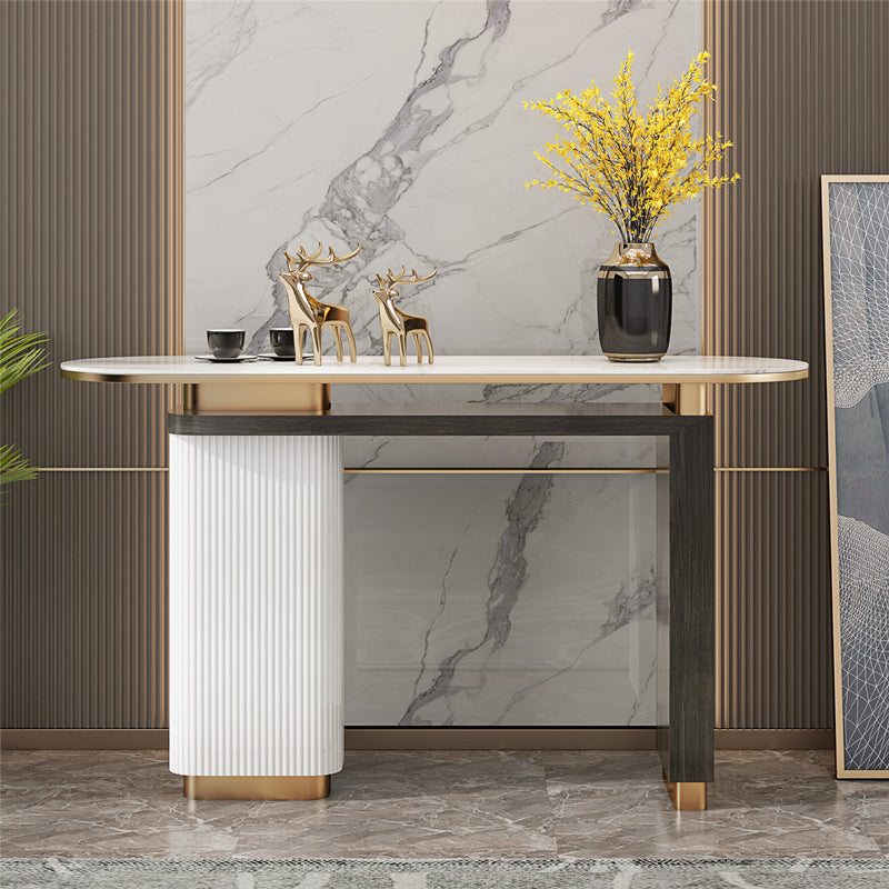 Oval Shape Contemporary Console Table Stone Console Sofa Table in Black and White