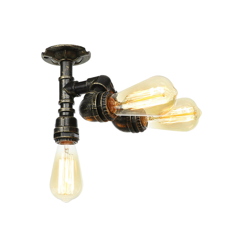 Industrial Bare Bulb Semi Flush Mount 3/4-Light Iron Flush Ceiling Lighting in Bronze