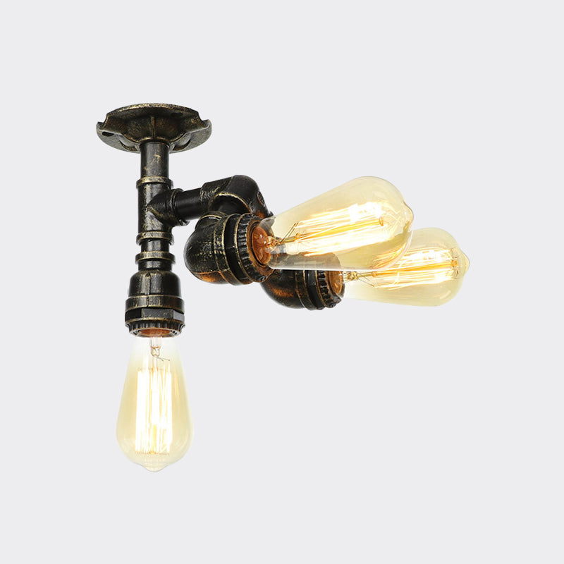 Industrial Bare Bulb Semi Flush Mount 3/4-Light Iron Flush Ceiling Lighting in Bronze