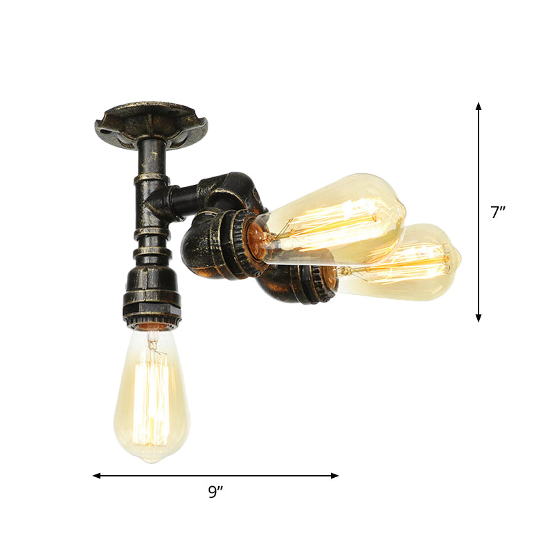 Industrial Bare Bulb Semi Flush Mount 3/4-Light Iron Flush Ceiling Lighting in Bronze