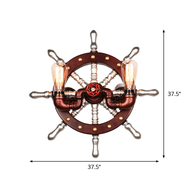Metal Rudder Wall Light Sconce Vintage 2 Lights Bedroom Wall Mount Lamp Fixture in Copper