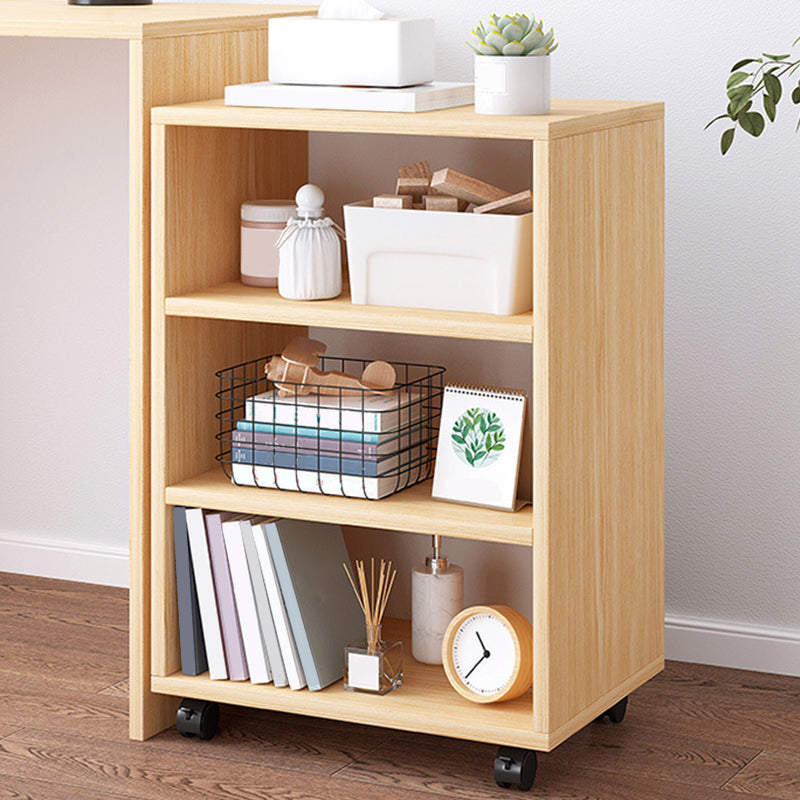 Modern Style Bookshelf Wooden Open Back Bookcase with Caster Wheels for Home