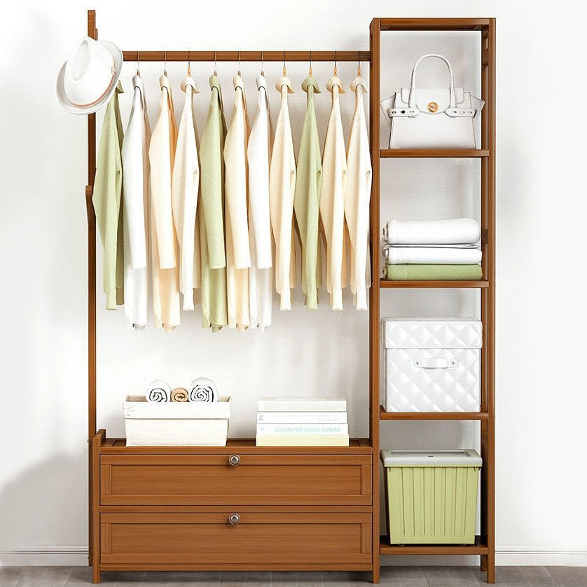 Contemporary Style Wardrobe Armoire Bamboo Armoire with Clothes Rail for Home