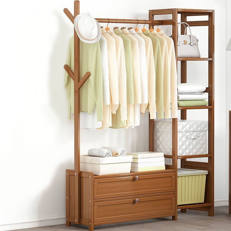 Contemporary Style Wardrobe Armoire Bamboo Armoire with Clothes Rail for Home