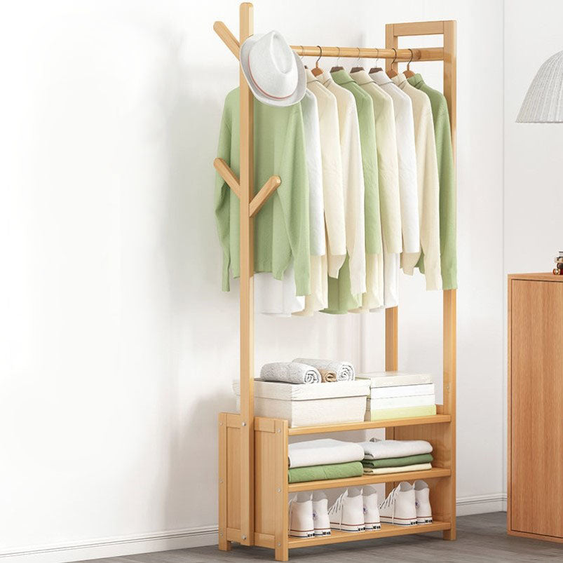 Contemporary Style Wardrobe Armoire Bamboo Armoire with Clothes Rail for Home