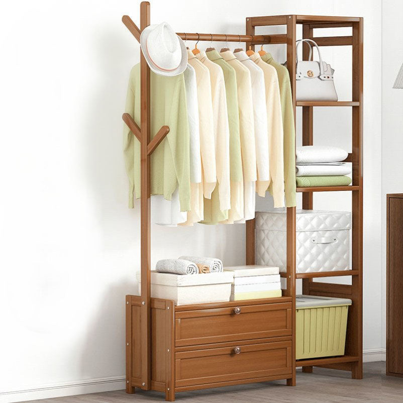 Contemporary Style Wardrobe Armoire Bamboo Armoire with Clothes Rail for Home