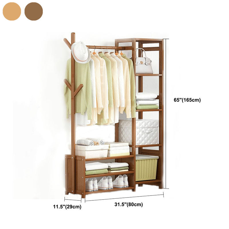 Contemporary Style Wardrobe Armoire Bamboo Armoire with Clothes Rail for Home