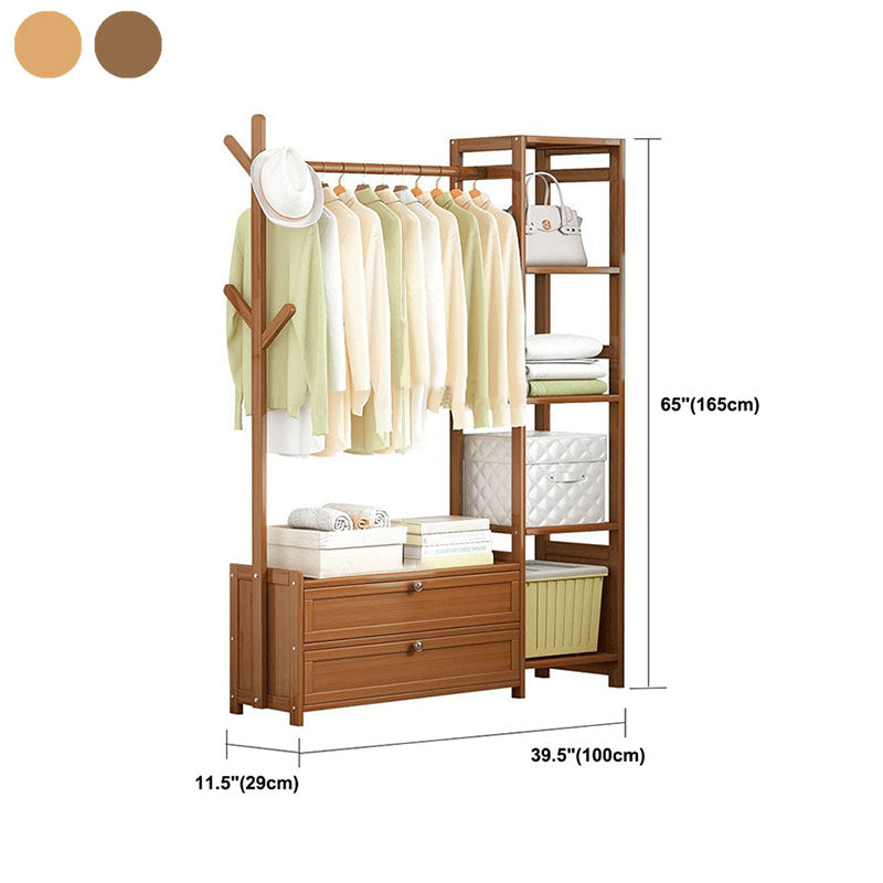 Contemporary Style Wardrobe Armoire Bamboo Armoire with Clothes Rail for Home