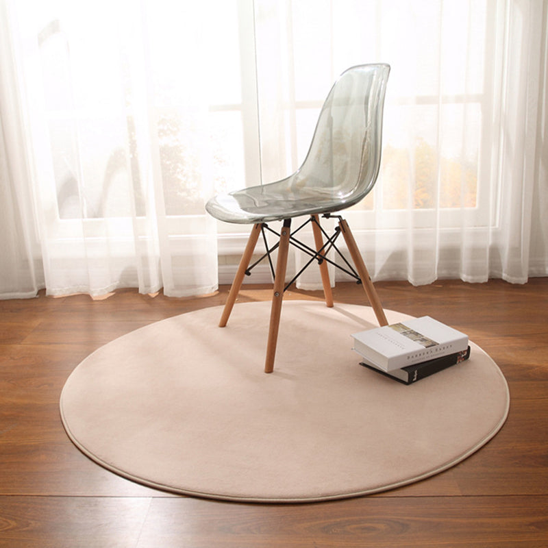 Round Area Carpet Living Room Solid Color Rug Non-Slip Backing Casual Polyster Indoor Rug