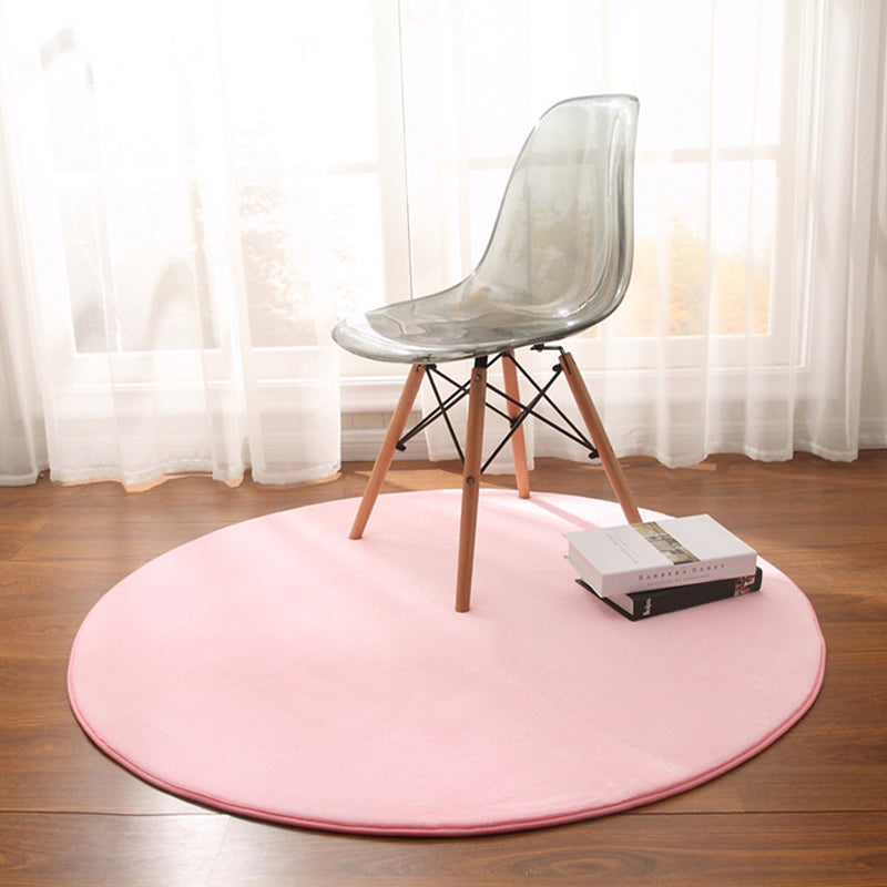 Round Area Carpet Living Room Solid Color Rug Non-Slip Backing Casual Polyster Indoor Rug