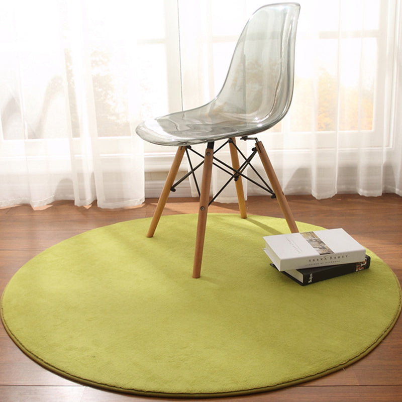 Round Area Carpet Living Room Solid Color Rug Non-Slip Backing Casual Polyster Indoor Rug