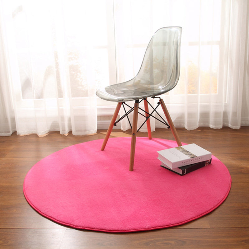 Round Area Carpet Living Room Solid Color Rug Non-Slip Backing Casual Polyster Indoor Rug