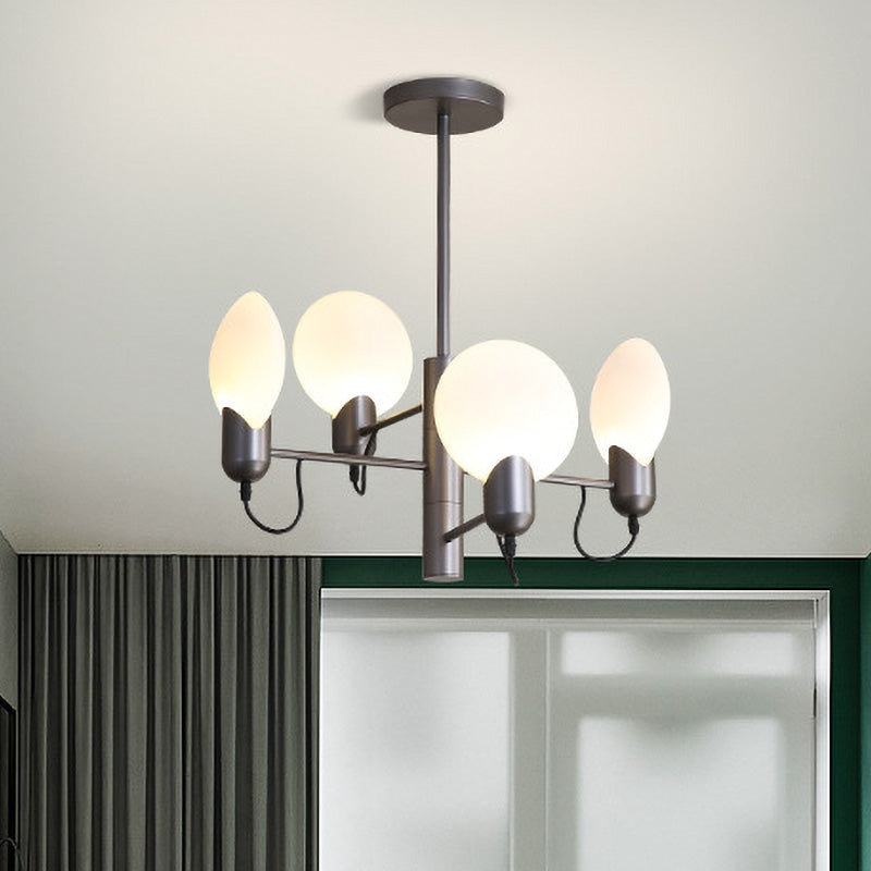 Silver Grey Ovale Semi Flush Mount Modernisme 4 Bulbes Verre d'opale près du plafond de plafond pour la chambre