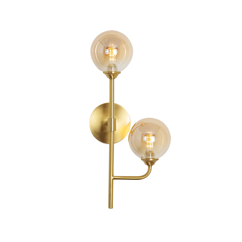 Sphère Salle de salle de bain Mont Light Amber / Smoke Grey Grey Glass Brass Finish Finish LED Murce Sconce