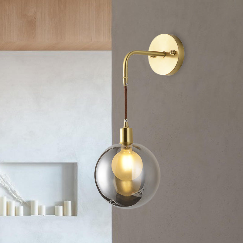 1 lampada da parete per angolo leggero lampada da parete per finitura in ottone postmoderno con sfumatura di vetro grigio fumo