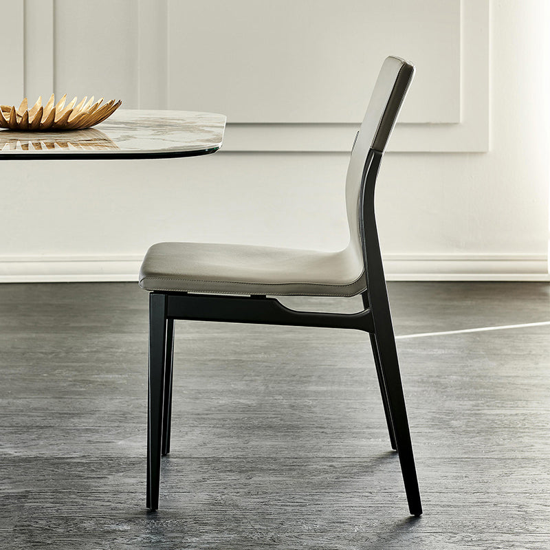 Industrial Style Side Chair Faux Leather Side Dining Chair with Wooden Base