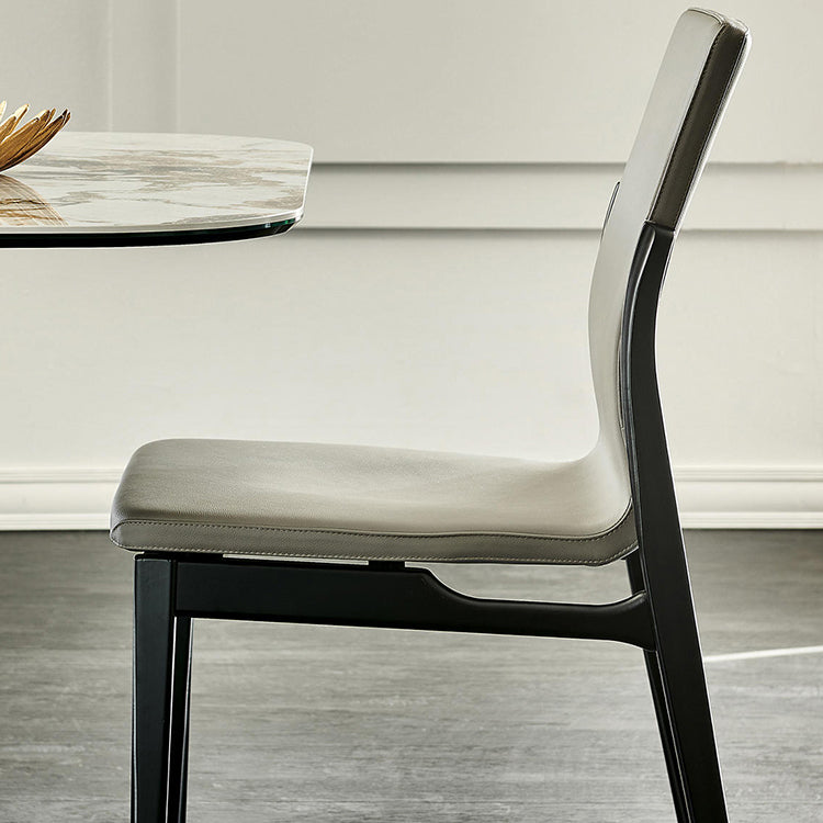 Industrial Style Side Chair Faux Leather Side Dining Chair with Wooden Base