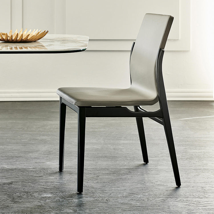 Industrial Style Side Chair Faux Leather Side Dining Chair with Wooden Base