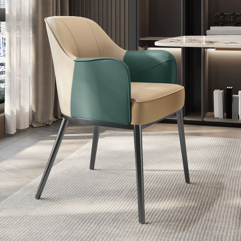 Industrial Style Arm Chair Faux Leather Dining Chair for Bedroom