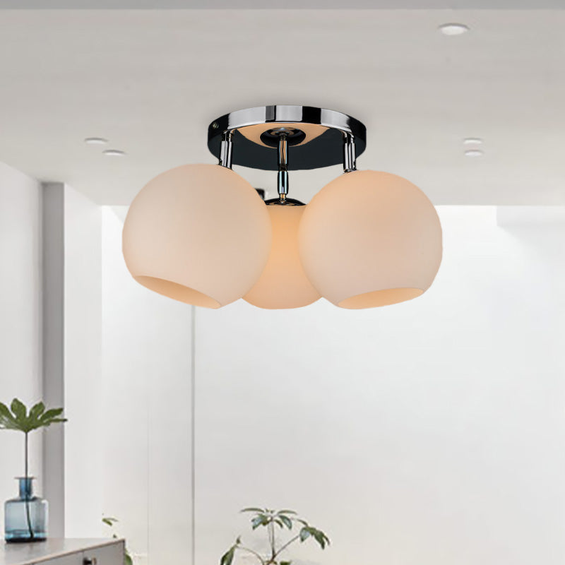 Chrom sphärische Halbflush -Beleuchtung moderne 3 Lampen weiße Frost-/Silberpunkt -Glasspülenlampe